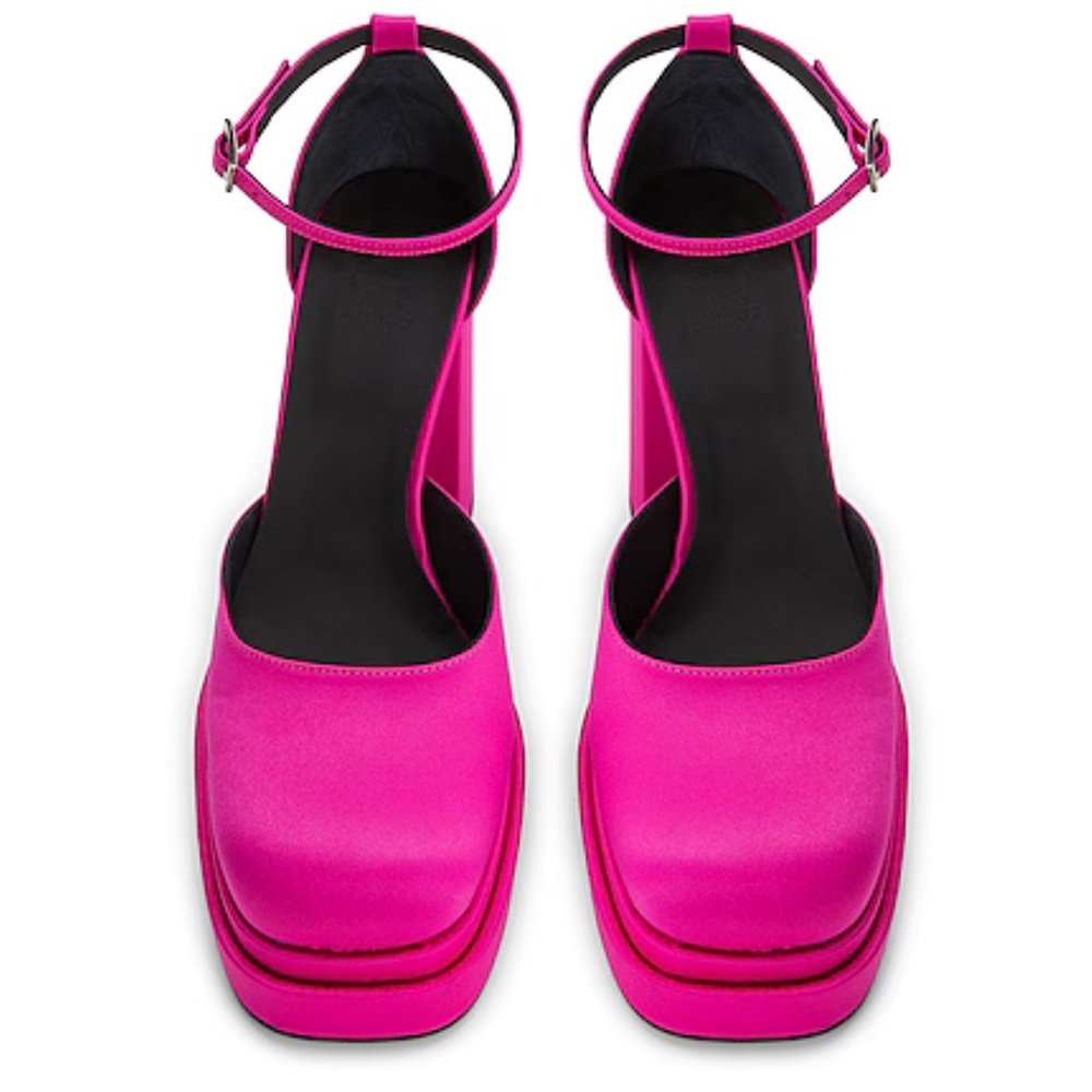 8 by Yoox NWT Pink Satin Platform Lace-up Block heel Pumps. Made in Italy.